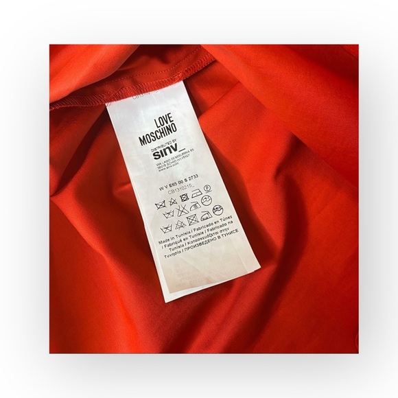 new Love Moschino ☻︎ V Neck Shift Mini Dress ☻ Bright Party Soirée ☻︎ Shiny Red - Picture 10 of 16